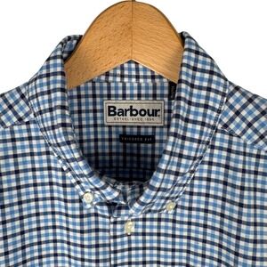 Barbour Gingham 11 Tailored Fit Shirt Mens Medium Blue Check Button Down